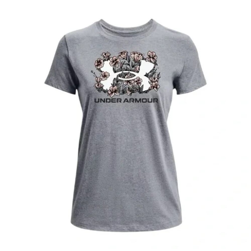 Under Armour Gray Floral Graphic Short Sleeve Loose T-Shirt Women's Size XS